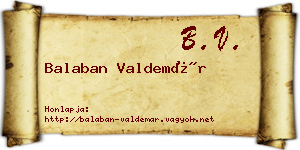 Balaban Valdemár névjegykártya